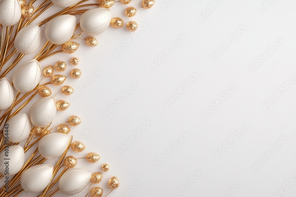 Elegant white and gold floral arrangement on a white isolated background. Elegant white and gold floral arrangement on a white isolated background.