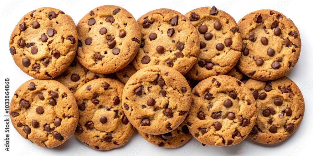 Top View of Delicious Chocolate Chip Cookies Isolated on Background for Baking, Dessert, and Culinary Themes Top View of Delicious Chocolate Chip Cookies Isolated on Background for Baking, Dessert, and Culinary Themes
