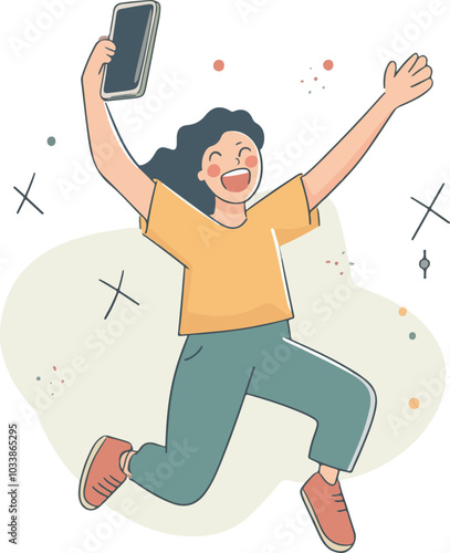 Joyful Girl Celebrating with Smartphone