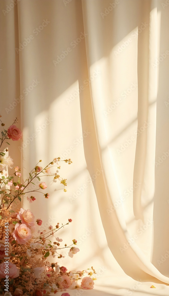 Aesthetic boho wedding textile background featuring draped neutral-toned fabrics adorned with delicate lace and fringe details, creating a romantic and dreamy atmosphere. Soft lighting enhances the te Aesthetic boho wedding textile background featuring draped neutral-toned fabrics adorned with delicate lace and fringe details, creating a romantic and dreamy atmosphere. Soft lighting enhances the te
