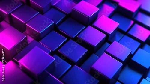 Abstract 3D Cubes with Neon Gradient