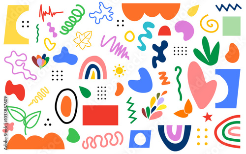 Abstract doodle shape hand drawn decor colorful organic childish doodle geomatric elements collection