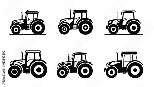 Collection Set Modern Farm Tractor Silhouette