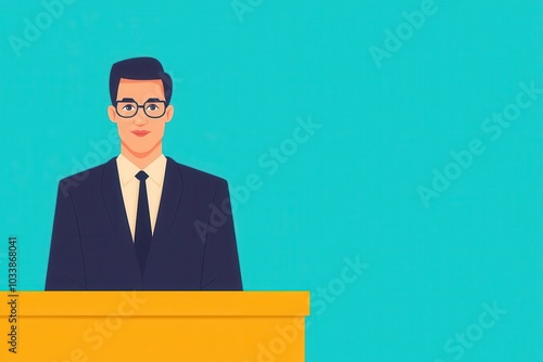 Reporter reading news, TV anchor in studio, flat design illustration