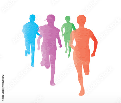 Obraz na płótnie SILHOUETTES COLOREES DE COUREURS w salonie