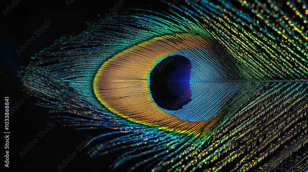 Obraz premium The intricate details of a peacock feather highlighting vibrant colors and patterns
