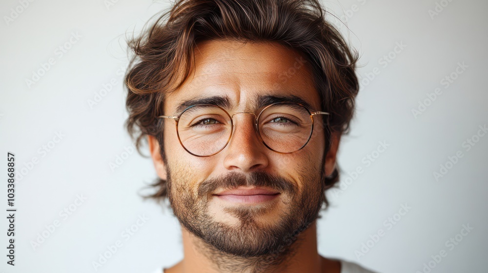 A man with glasses and a beard is smiling A man with glasses and a beard is smiling