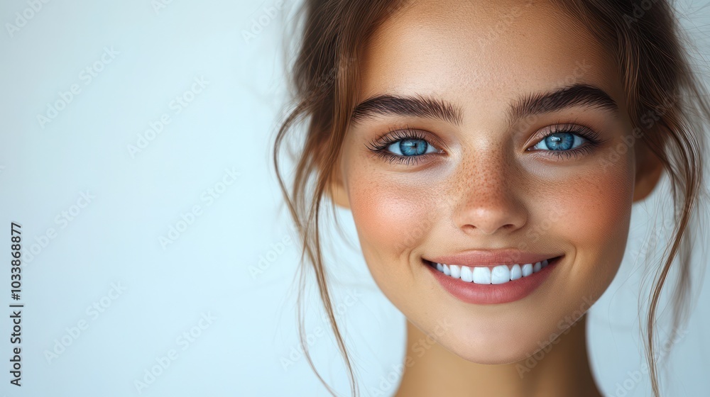 A woman with blue eyes and a smile on her face A woman with blue eyes and a smile on her face