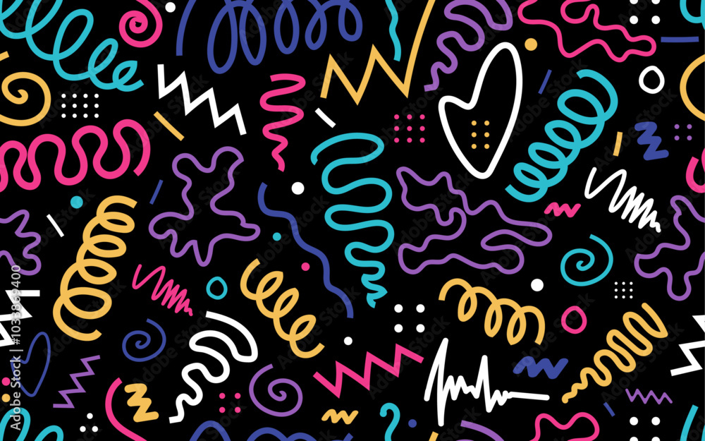 custom made wallpaper toronto digitalVivied line doodle seamless pattern trendy 90s retro style kids party confetti texture childish scribble backdrop repeatable grid wallpaper