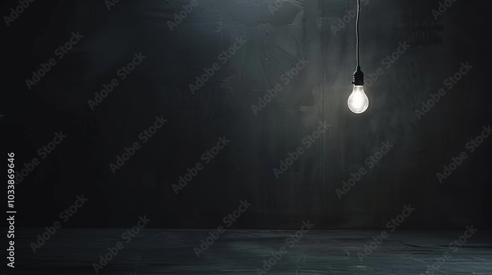 Dark empty room with single flickering light bulb casting long shadows, emphasizing absence of power and eerie atmosphere, minimalist setting with focus on light bulb's glow. Dark empty room with single flickering light bulb casting long shadows, emphasizing absence of power and eerie atmosphere, minimalist setting with focus on light bulb's glow.