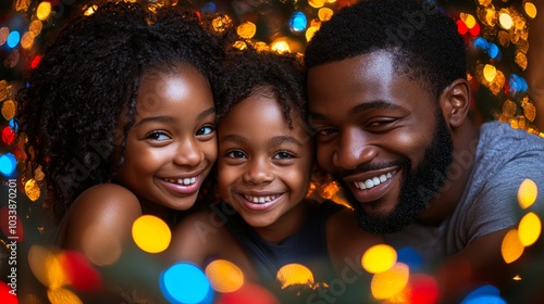 Joyful Family Portrait in Festive Atmosphere