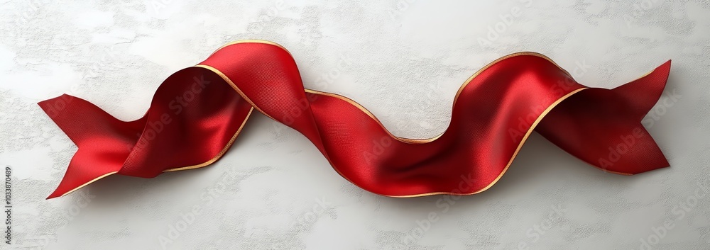 Gold border on red ribbon banner - curved up and down with wavy ends Gold border on red ribbon banner - curved up and down with wavy ends