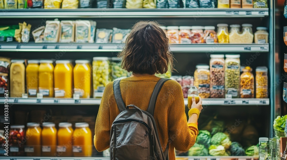 A dynamic shot of a health enthusiast selecting fermented drinks from a refrigerated section, focusing on gut health A dynamic shot of a health enthusiast selecting fermented drinks from a refrigerated section, focusing on gut health