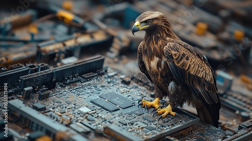 eagle sitting on a processor microchip photo