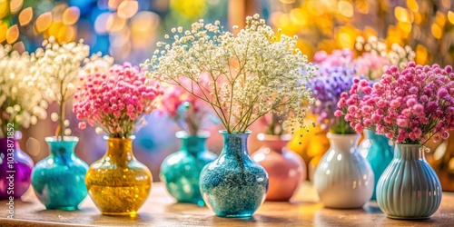 Vibrant Product Photography with Coloured Gypsophilas Background for Floral Arrangements, Home Decor, and Gift Ideas, Showcasing Nature's Beauty in Every Detail photo