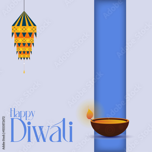 Happy diwali, Minimalist Graphic Post,modern diya post.Diwali Diya. suitable for social media. photo