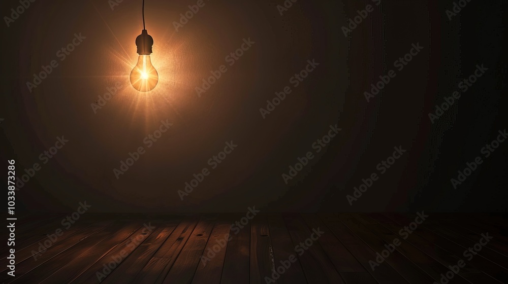 Dark empty room with single flickering light bulb casting long shadows, emphasizing absence of power and eerie atmosphere, minimalist setting with focus on light bulb's glow. Dark empty room with single flickering light bulb casting long shadows, emphasizing absence of power and eerie atmosphere, minimalist setting with focus on light bulb's glow.