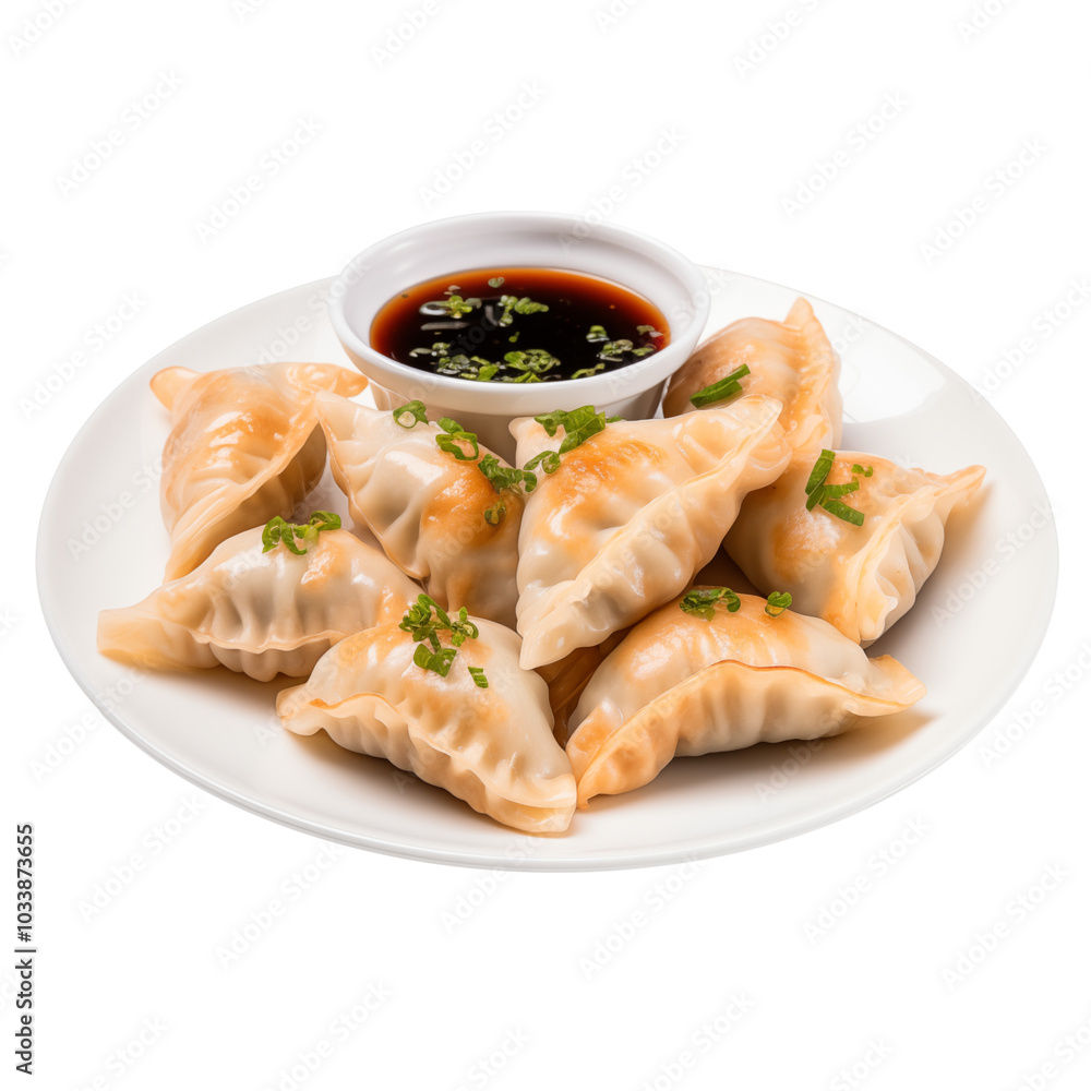 fried fish dumplings with chili oil on a white plate chinese food transparent background fried fish dumplings with chili oil on a white plate chinese food transparent background