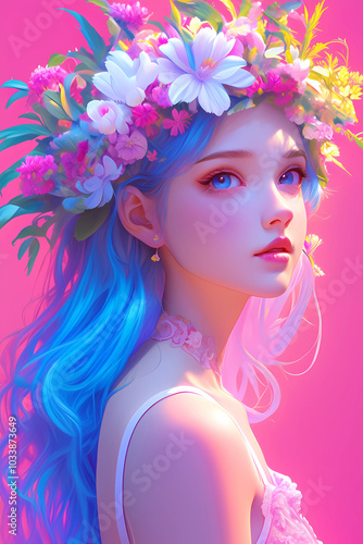 Beautiful woman wearing a wreath on her head