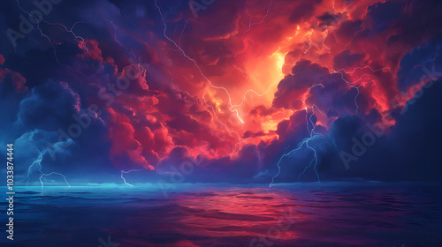 Orange clouds over the sea