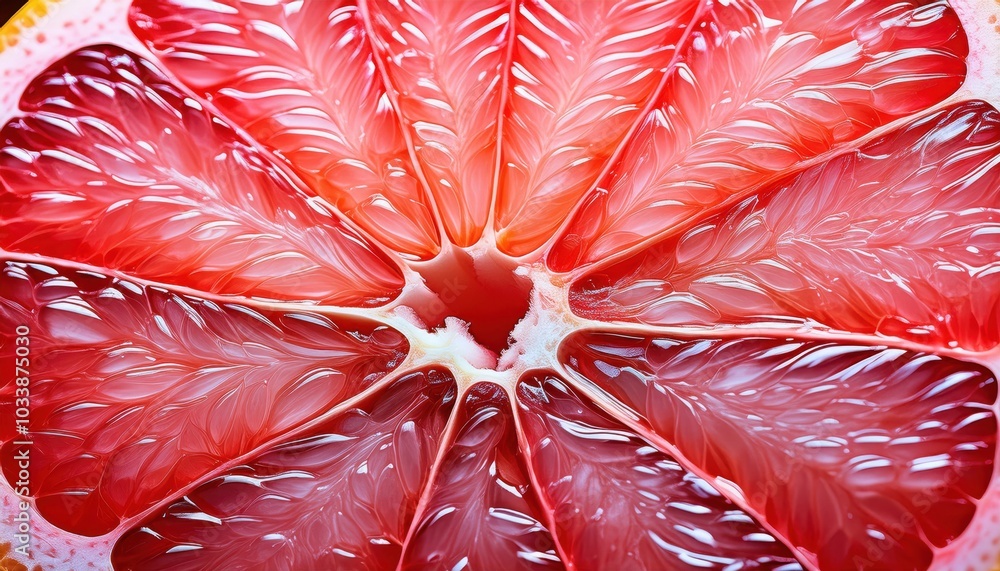 High-Resolution Macro Shot of a Vibrant Red Grapefruit Slice Showcasing Intricate Juicy Pulp, Lush Citrus Segments, and Radiant Colors for Freshness, Health, and Organic Food Concepts Culinary Design High-Resolution Macro Shot of a Vibrant Red Grapefruit Slice Showcasing Intricate Juicy Pulp, Lush Citrus Segments, and Radiant Colors for Freshness, Health, and Organic Food Concepts Culinary Design