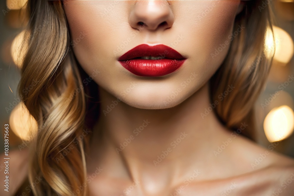 Close-up of Beautiful Female Lips with Beige Lipstick Close-up of Beautiful Female Lips with Beige Lipstick