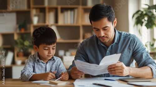 A family business owner managing financial records while teaching the next generation about the importance of good practices
