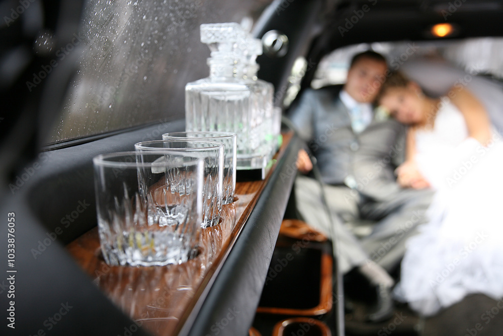 newlyweds in car