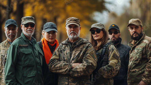 A group of veterans, each from different military branches, standing together in unity on Veterans Day