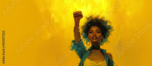 Powerful Fist of a Young African American Woman on Bold Yellow Background