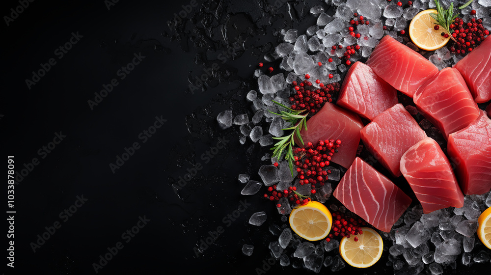 Naklejka premium Close up still life fresh caught fish on ice