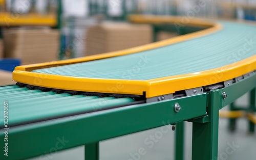 Wallpaper Mural Curved conveyor belt in a warehouse, efficient logistics and transportation setup. Torontodigital.ca