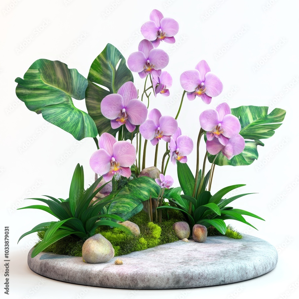 Obraz premium Elegant Orchids in a Tropical Rainforest Setting
