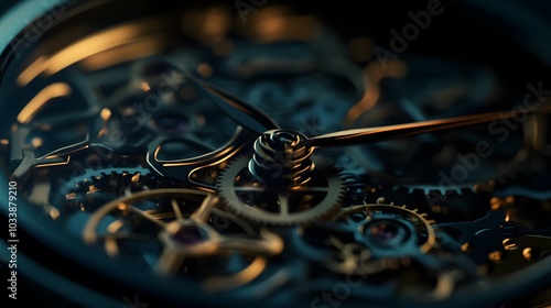 Intricate dismantled mechanical watch with detailed gears and springs on dark background, symbolizing precision and complexity in teardown analysis. photo