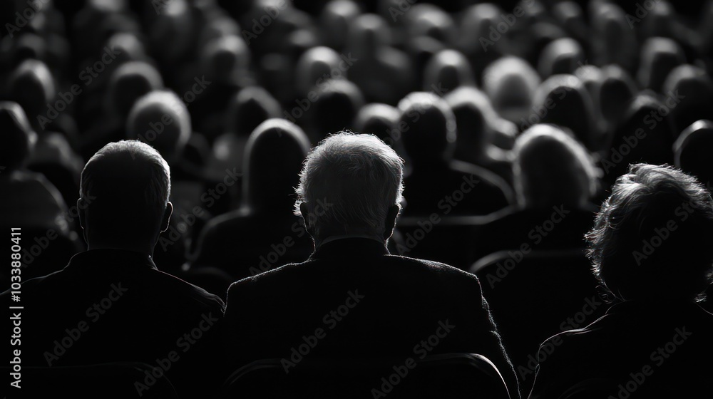 Obraz premium A group of people sitting in a dark room