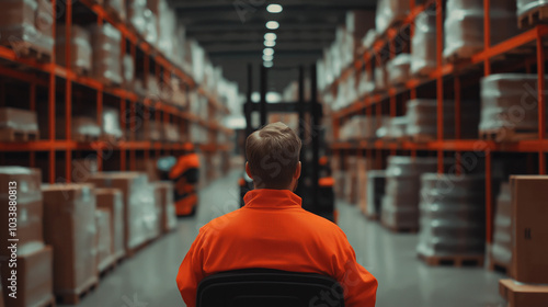 Warehouse workers using forklifts to organize pallets in a spacious, organized warehouse