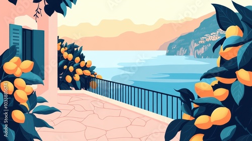 Picturesque Lemon Grove Overlooking Coastal Town at Sunset