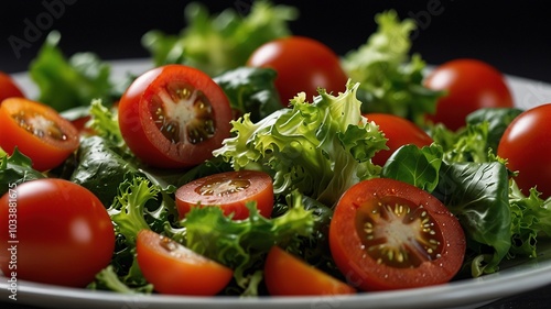 Fresh Green Mixed Salad with Long Exposure Cherry Tomatoes