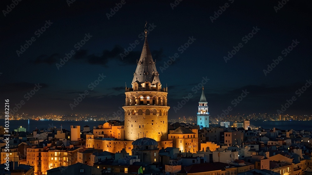 Obraz premium Galata Tower's Majestic Charm in Istanbul's Skyline