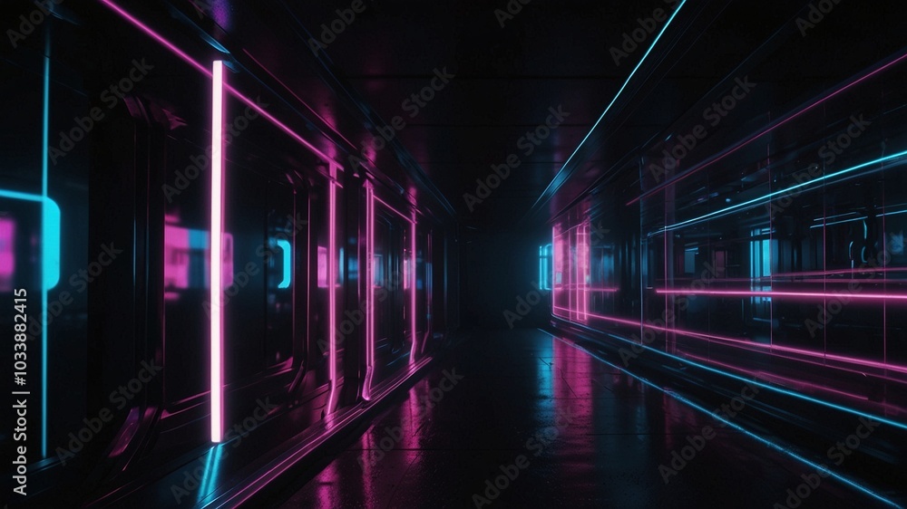 Fototapeta premium Futuristic Cyberpunk VJ Background Abstract Bright Black Sparkle Neon Light Tracks
