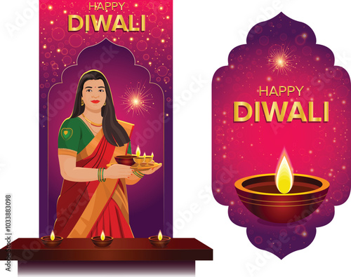 Happy Diwali festival of lights, Indian festival Background, Diwali celebration greeting card, vector illustration design.