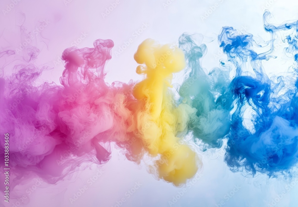 An explosion and burst of Holi paint. An abstract psychedelic pastel light background. 3D rendering. Stock image. An explosion and burst of Holi paint. An abstract psychedelic pastel light background. 3D rendering. Stock image.
