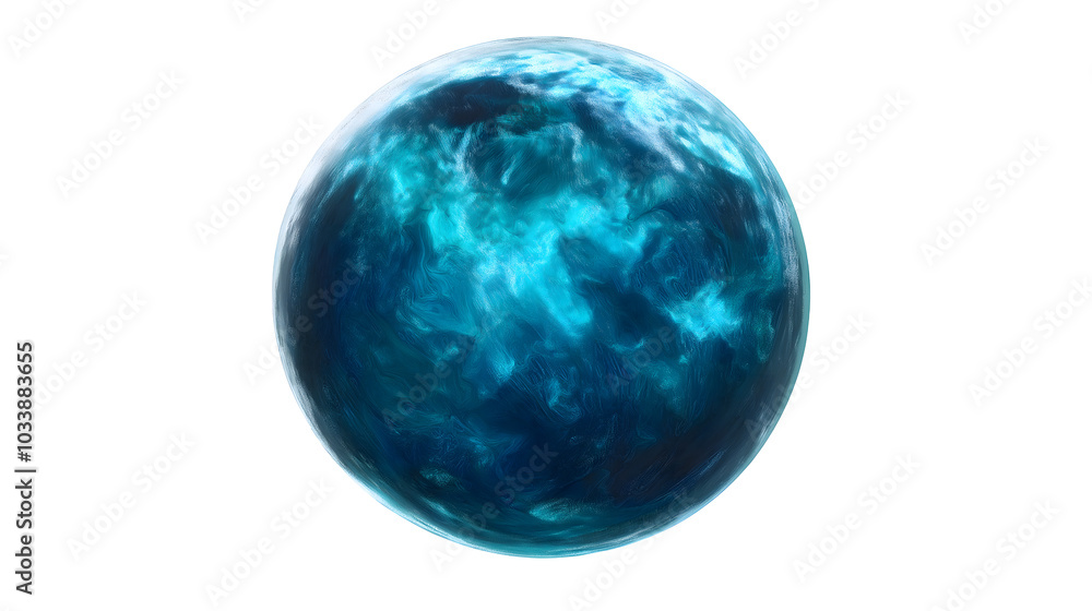 A mysterious planet with glowing bioluminescent ocean on a white background A mysterious planet with glowing bioluminescent ocean on a white background