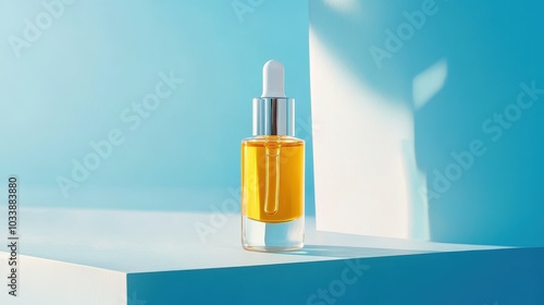 Shot of a beauty product in a studio against a blue background