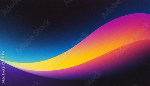 Grainy gradient background blue pink yellow abstract glowing color wave black dark backdrop noise texture banner poster header design 80ies photo