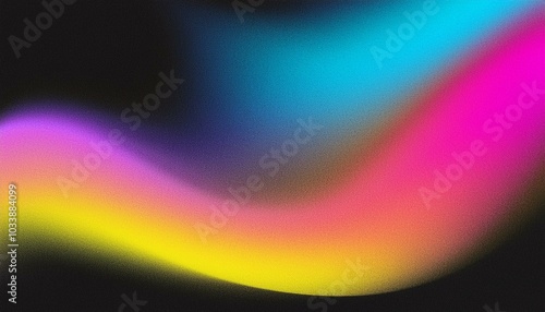 Grainy gradient background blue pink yellow abstract glowing color wave black dark backdrop noise texture banner poster header design 80ies