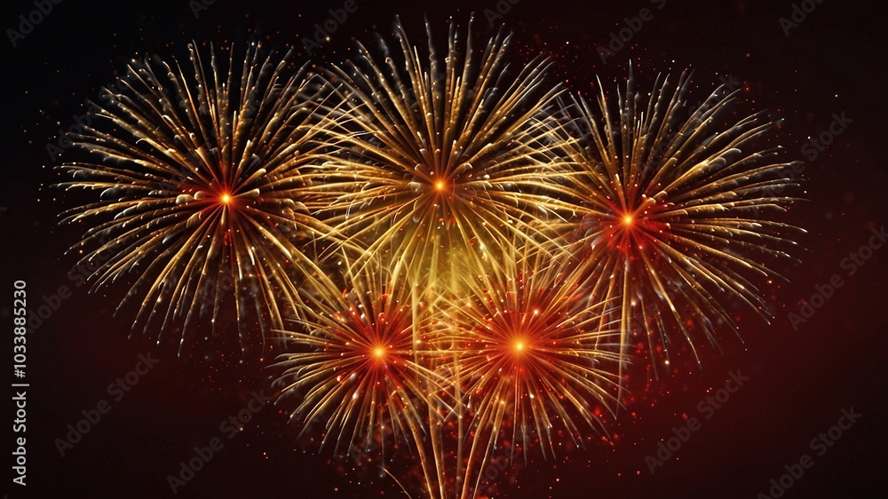 Hypnotizing Golden Fireworks on a Fiery Red Backdrop Hypnotizing Golden Fireworks on a Fiery Red Backdrop