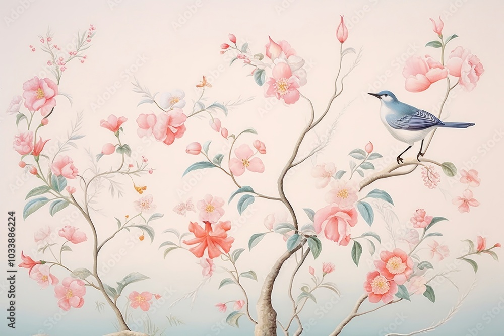 Painting of bird border pattern drawing flower. Painting of bird border pattern drawing flower.