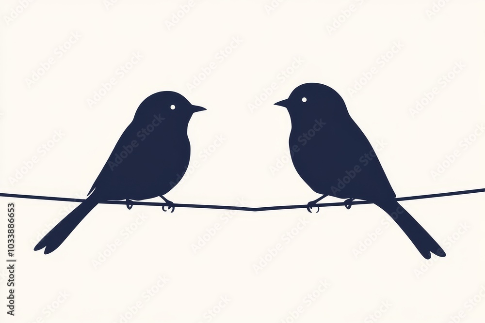 Obraz premium The drawing shows abstract birds on branches in one continuous line