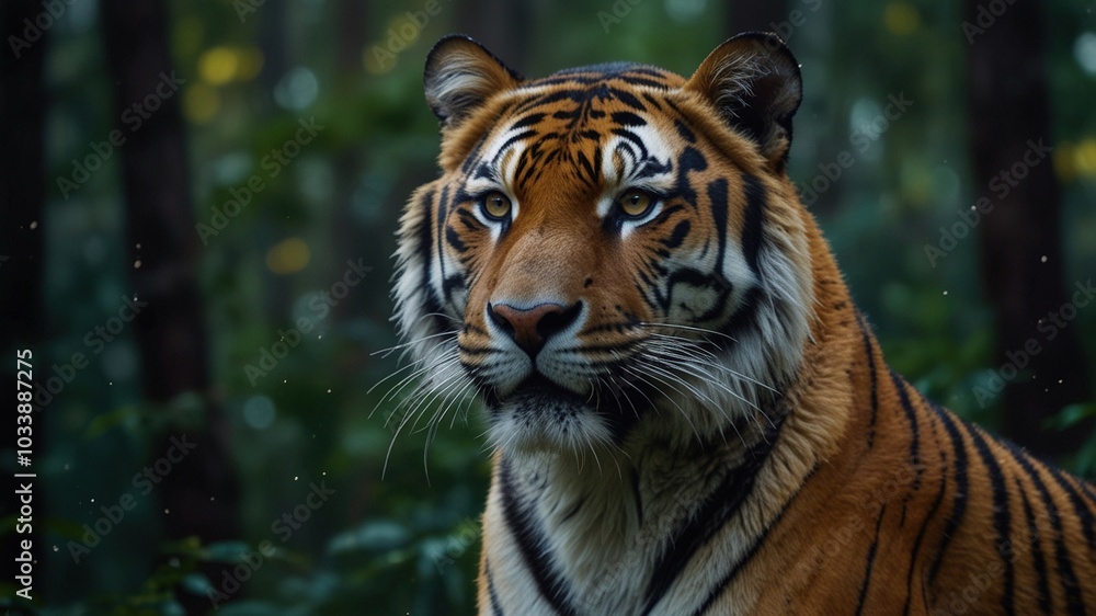 Low Light Photography: Ink Painting Tiger in the Forest, Generative AI Low Light Photography: Ink Painting Tiger in the Forest, Generative AI